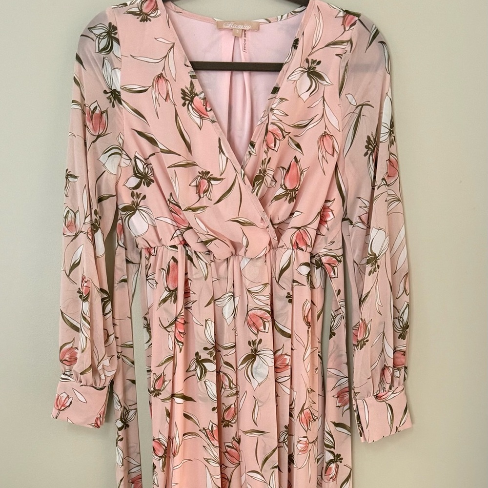 Floral Pink Wrap Maternity Dress